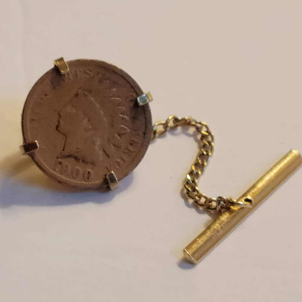 Swank Copper Indian Head Cuff-links and Tie Clip Vintage 1900's with Swank Box